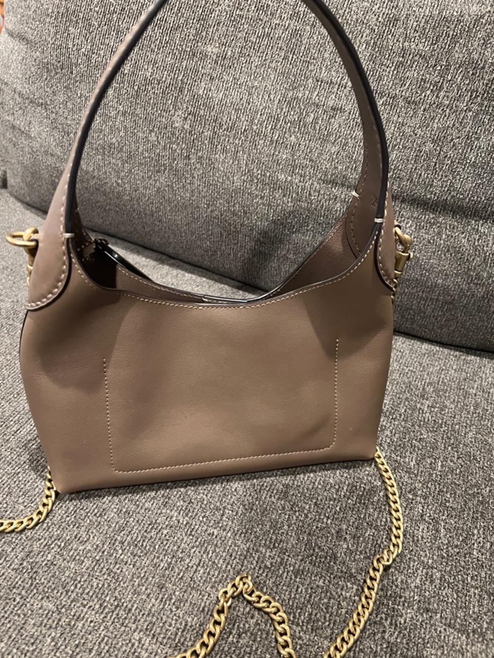 Coach Taupe Leather Shoulder Bag with Gold Chain Accents - Picture 4 of 7